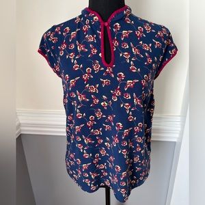 MODCLOTH keyhole floral top blue and burgundy womens size medium